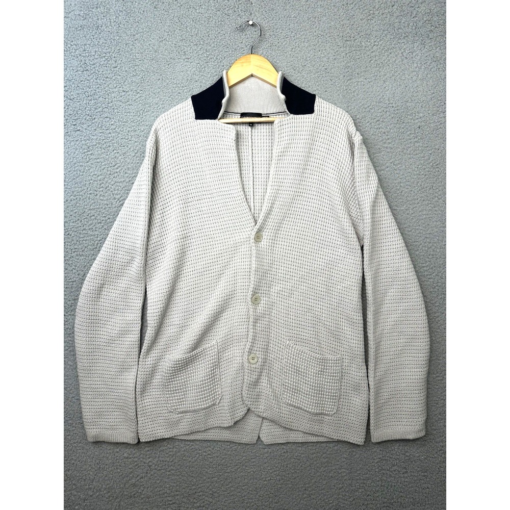 Emporio Armani Mens Gray Waffle Knit Cardigan Sweater Size 54 IT / US 44 ( XL)